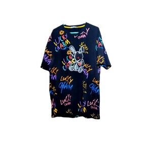 RARE Mens Lucky Charm Original Embroidered All Over Print Graffiti T Shirt Sz4XL